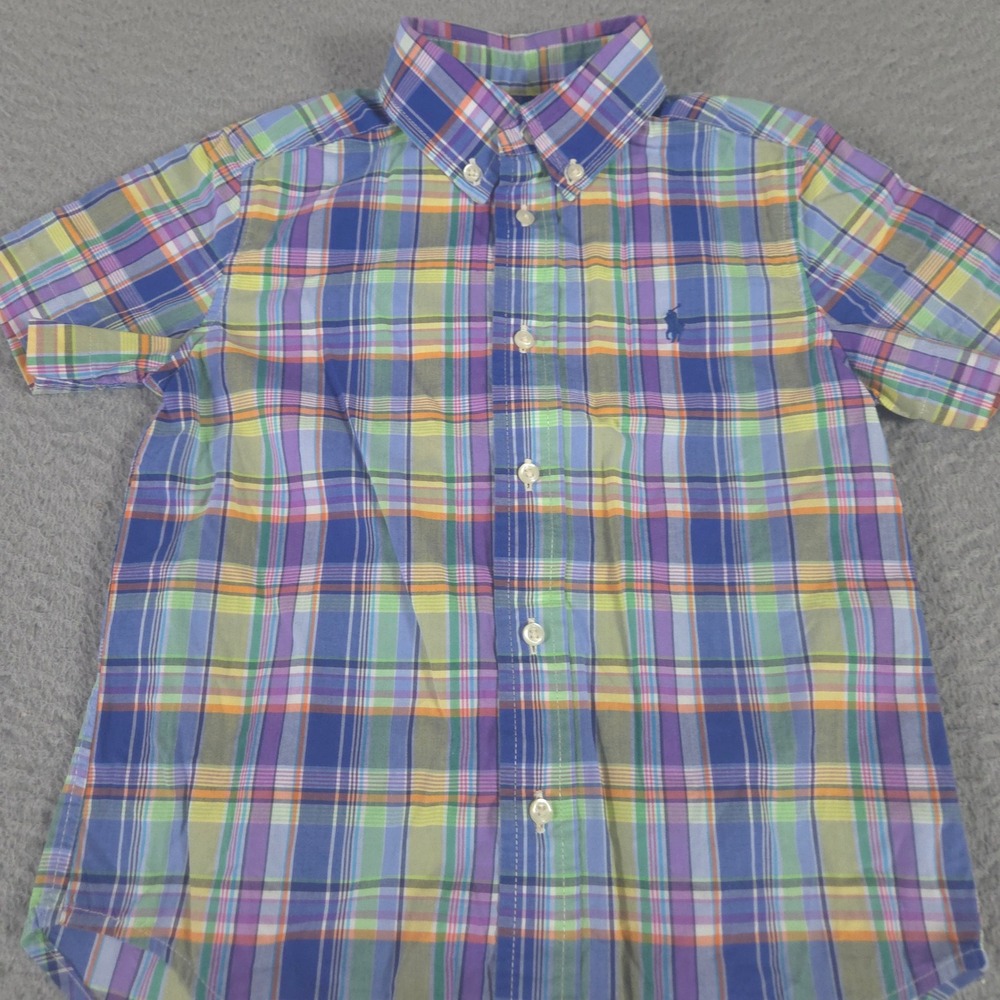 Ralph Lauren Shirt Boys 5 Multi Plaid Madras Short Sleeve Button Down Pony Logo